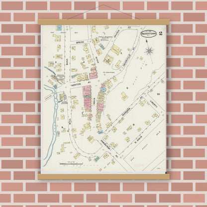 Old map wall art mockup — magnetic wood frame on brick wall — Sanborn Fire Insurance Map from Deckertown, Sussex County, New Jersey (1890), Sheet #0002