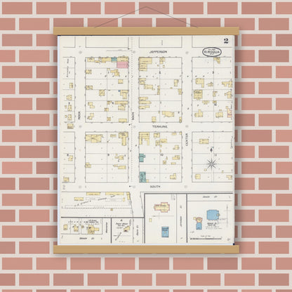 Old map wall art mockup — magnetic wood frame on brick wall — Sanborn Fire Insurance Map from Viroqua, Vernon County, Wisconsin (1892), Sheet #0002