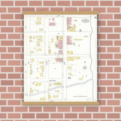 Old map wall art mockup — magnetic wood frame on brick wall — Sanborn Fire Insurance Map from Lakeport, Lake County, California (1905), Sheet #0006