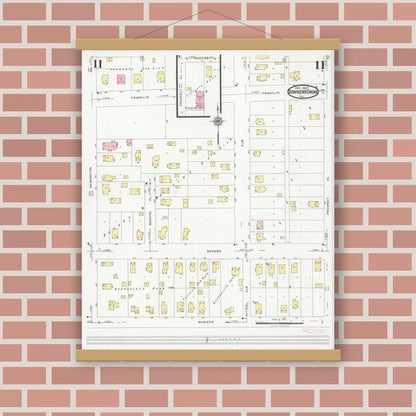 Old map wall art mockup — magnetic wood frame on brick wall — Sanborn Fire Insurance Map from Downers Grove, Dupage County, Illinois (1927), Sheet #0011