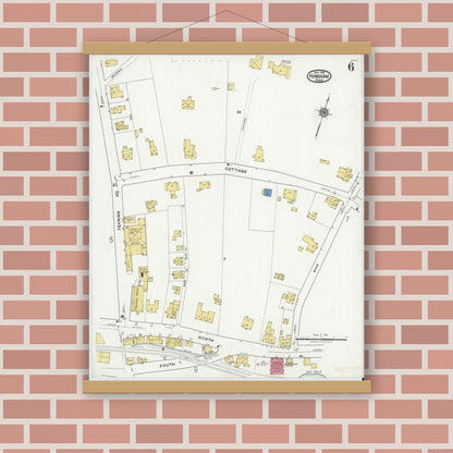 Old map wall art mockup — magnetic wood frame on brick wall — Sanborn Fire Insurance Map from Hingham, Plymouth County, Massachusetts (1921), Sheet #0006