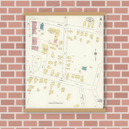 Old map wall art mockup — magnetic wood frame on brick wall — Sanborn Fire Insurance Map from Lee, Berkshire County, Massachusetts (1911), Sheet #0006