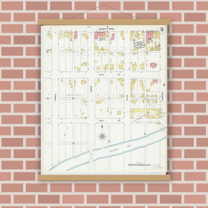 Old map wall art mockup — magnetic wood frame on brick wall — Sanborn Fire Insurance Map from Ottawa, Putnam County, Ohio (1900), Sheet #0005