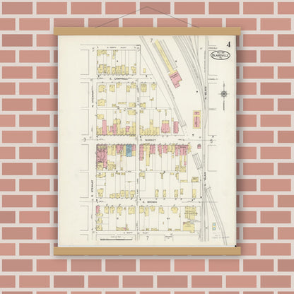 Old map wall art mockup — magnetic wood frame on brick wall — Sanborn Fire Insurance Map from Blairsville, Indiana County, Pennsylvania (1915), Sheet #0004