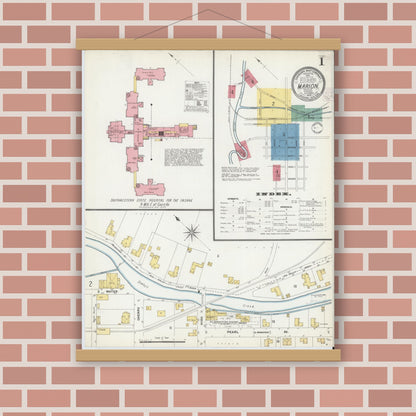 Old map wall art mockup — magnetic wood frame on brick wall — Sanborn Fire Insurance Map from Marion, Smyth County, Virginia (1902) - Complete Map Set