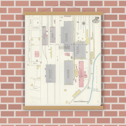 Old map wall art mockup — magnetic wood frame on brick wall — Sanborn Fire Insurance Map from Latrobe, Westmoreland County, Pennsylvania (1909), Sheet #0020