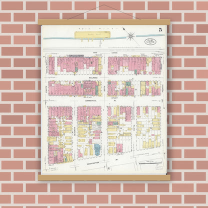 Old map wall art mockup — magnetic wood frame on brick wall — Sanborn Fire Insurance Map from Cairo, Alexander County, Illinois (1907), Sheet #0005