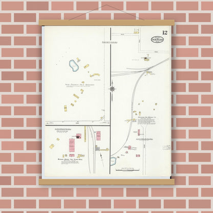 Old map wall art mockup — magnetic wood frame on brick wall — Sanborn Fire Insurance Map from Iron River, Iron County, Michigan (1917), Sheet #0012