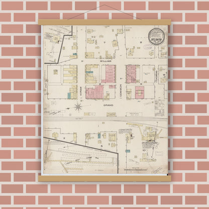 Old map wall art mockup — magnetic wood frame on brick wall — Sanborn Fire Insurance Map from Atlanta, Cass County, Texas (1885), Sheet #0001