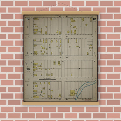 Old map wall art mockup — magnetic wood frame on brick wall — Sanborn Fire Insurance Map from New Jersey Coast, New Jersey Coast, New Jersey (1890), Sheet #0012