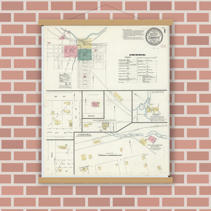 Old map wall art mockup — magnetic wood frame on brick wall — Sanborn Fire Insurance Map from Zumbrota, Goodhue County, Minnesota (1910) - Complete Map Set