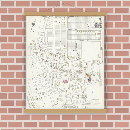 Old map wall art mockup — magnetic wood frame on brick wall — Sanborn Fire Insurance Map from Metuchen, Middlesex County, New Jersey (1920), Sheet #0003