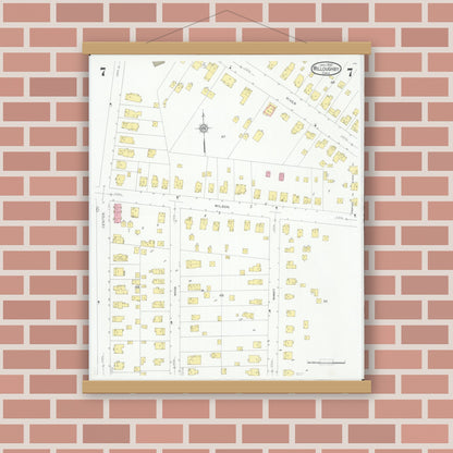 Old map wall art mockup — magnetic wood frame on brick wall — Sanborn Fire Insurance Map from Willoughby, Lake County, Ohio (1931), Sheet #0007