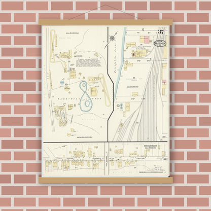 Old map wall art mockup — magnetic wood frame on brick wall — Sanborn Fire Insurance Map from Braddock, Allegheny County, Pennsylvania (1914), Sheet #0037