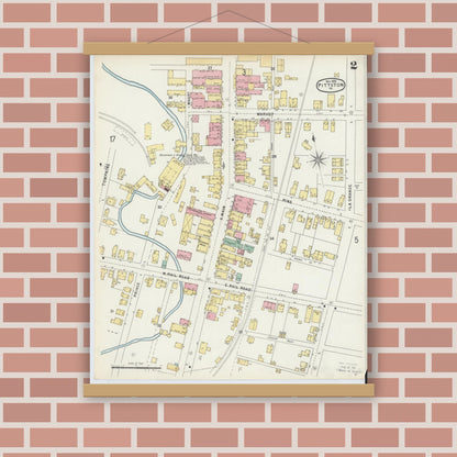 Old map wall art mockup — magnetic wood frame on brick wall — Sanborn Fire Insurance Map from Pittston, Luzerne County, Pennsylvania (1896), Sheet #0002