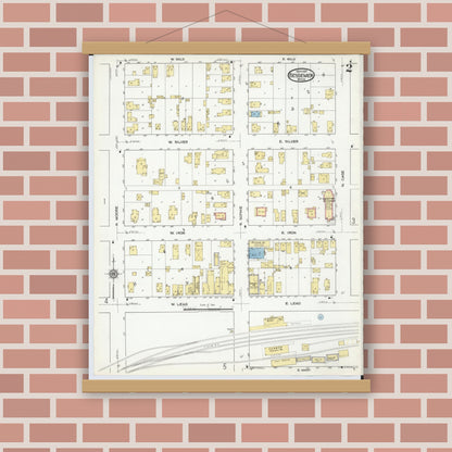 Old map wall art mockup — magnetic wood frame on brick wall — Sanborn Fire Insurance Map from Bessemer, Gogebic County, Michigan (1917), Sheet #0002