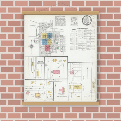 Old map wall art mockup — magnetic wood frame on brick wall — Sanborn Fire Insurance Map from Maryville, Nodaway County, Missouri (1900) - Complete Map Set