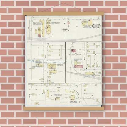 Old map wall art mockup — magnetic wood frame on brick wall — Sanborn Fire Insurance Map from Columbiana, Columbiana County, Ohio (1896), Sheet #0004