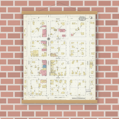 Old map wall art mockup — magnetic wood frame on brick wall — Sanborn Fire Insurance Map from Fennimore, Grant County, Wisconsin (1912), Sheet #0003