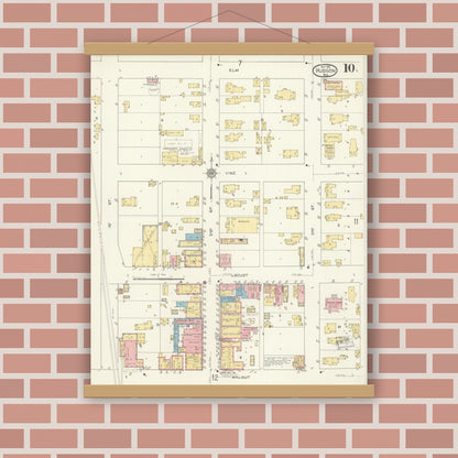 Old map wall art mockup — magnetic wood frame on brick wall — Sanborn Fire Insurance Map from Hudson, St. Croix County, Wisconsin (1912), Sheet #0010
