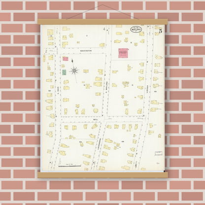 Old map wall art mockup — magnetic wood frame on brick wall — Sanborn Fire Insurance Map from Wayland, Steuben County, New York (1908), Sheet #0005