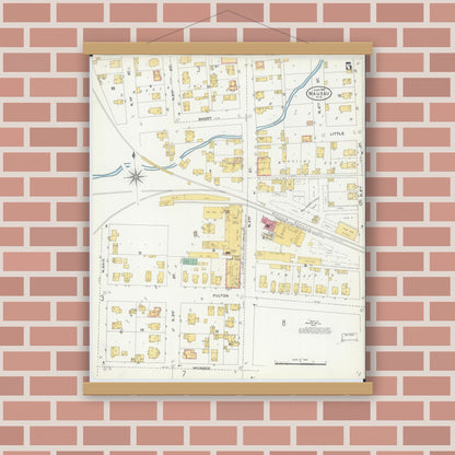 Old map wall art mockup — magnetic wood frame on brick wall — Sanborn Fire Insurance Map from Wausau, Marathon County, Wisconsin (1904), Sheet #0005