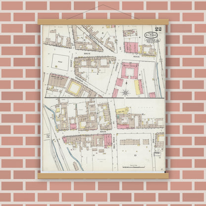 Old map wall art mockup — magnetic wood frame on brick wall — Sanborn Fire Insurance Map from El Paso, El Paso County, Texas (1893), Sheet #0022
