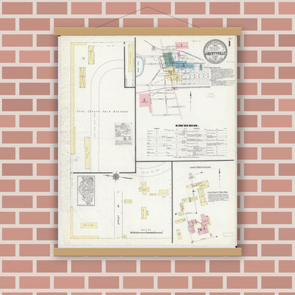 Old map wall art mockup — magnetic wood frame on brick wall — Sanborn Fire Insurance Map from Libertyville, Lake County, Illinois (1912) - Complete Map Set