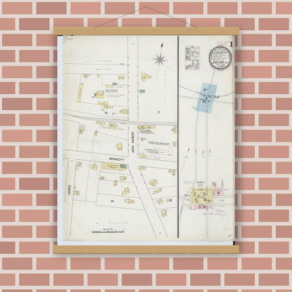 Old map wall art mockup — magnetic wood frame on brick wall — Sanborn Fire Insurance Map from Saline, Washtenaw County, Michigan (1888) - Complete Map Set