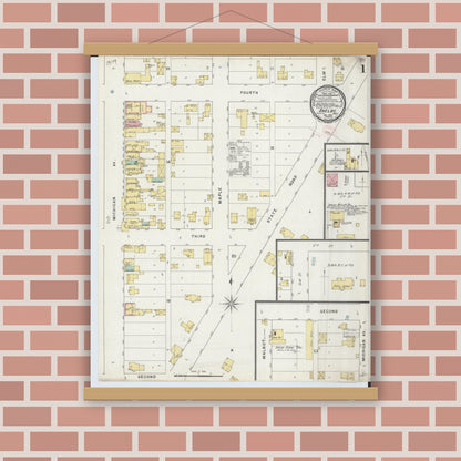 Old map wall art mockup — magnetic wood frame on brick wall — Sanborn Fire Insurance Map from Shelby, Oceana County, Michigan (1894) - Complete Map Set
