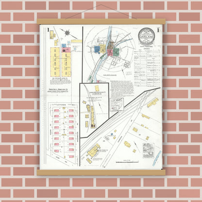 Old map wall art mockup — magnetic wood frame on brick wall — Sanborn Fire Insurance Map from Loveland, Clermont, Hamilton, And Warren County, Ohio (1923) - Complete Map Set