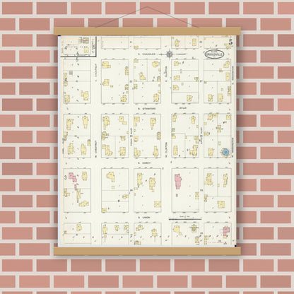 Old map wall art mockup — magnetic wood frame on brick wall — Sanborn Fire Insurance Map from Griggsville, Pike County, Illinois (1913), Sheet #0005