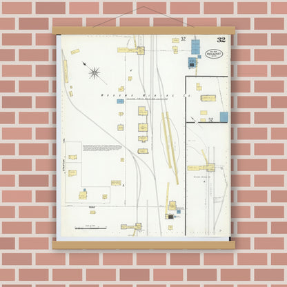 Old map wall art mockup — magnetic wood frame on brick wall — Sanborn Fire Insurance Map from Red Jacket, Houghton County, Michigan (1908), Sheet #0032