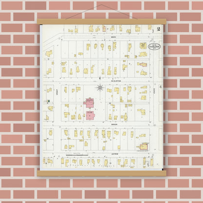 Old map wall art mockup — magnetic wood frame on brick wall — Sanborn Fire Insurance Map from Charlevoix, Charlevoix County, Michigan (1901), Sheet #0002