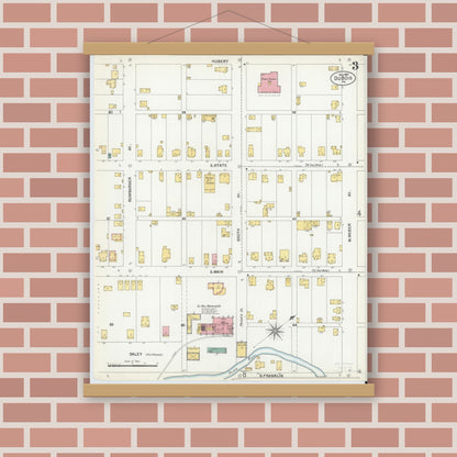 Old map wall art mockup — magnetic wood frame on brick wall — Sanborn Fire Insurance Map from Du Bois, Clearfield County, Pennsylvania (1901), Sheet #0003