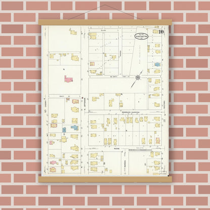 Old map wall art mockup — magnetic wood frame on brick wall — Sanborn Fire Insurance Map from Huntington, Huntington County, Indiana (1912), Sheet #0010