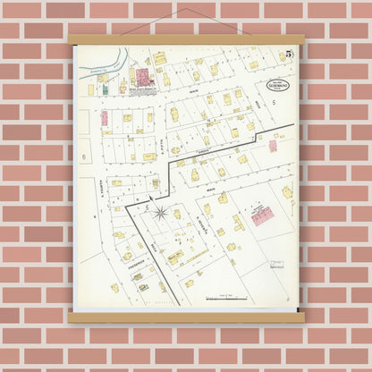 Old map wall art mockup — magnetic wood frame on brick wall — Sanborn Fire Insurance Map from Sebewaing, Huron County, Michigan (1909), Sheet #0005