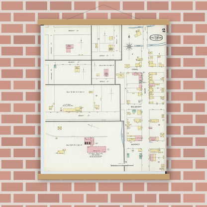 Old map wall art mockup — magnetic wood frame on brick wall — Sanborn Fire Insurance Map from Baltimore, Fairfield County, Ohio (1895), Sheet #0002
