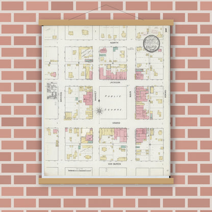 Old map wall art mockup — magnetic wood frame on brick wall — Sanborn Fire Insurance Map from Gallatin, Daviess County, Missouri (1893) - Complete Map Set