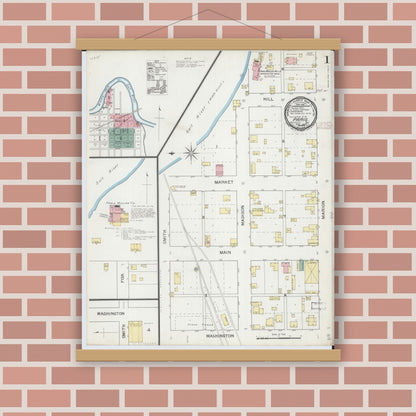 Old map wall art mockup — magnetic wood frame on brick wall — Sanborn Fire Insurance Map from Paris, Monroe County, Missouri (1893) - Complete Map Set