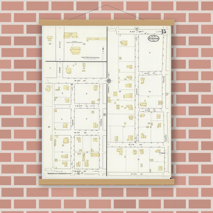 Old map wall art mockup — magnetic wood frame on brick wall — Sanborn Fire Insurance Map from Bonham, Fannin County, Texas (1917), Sheet #0015