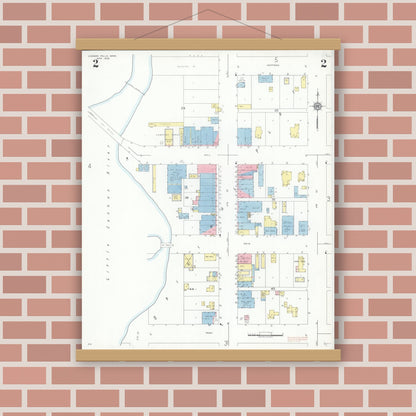 Old map wall art mockup — magnetic wood frame on brick wall — Sanborn Fire Insurance Map from Cannon Falls, Goodhue County, Minnesota (1938), Sheet #0002