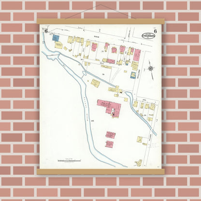 Old map wall art mockup — magnetic wood frame on brick wall — Sanborn Fire Insurance Map from Stroudsburg, Monroe County, Pennsylvania (1923), Sheet #0006