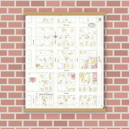 Old map wall art mockup — magnetic wood frame on brick wall — Sanborn Fire Insurance Map from Afton, Union County, Iowa (1913), Sheet #0002