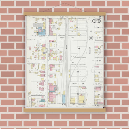 Old map wall art mockup — magnetic wood frame on brick wall — Sanborn Fire Insurance Map from Alton, Madison County, Illinois (1892), Sheet #0002