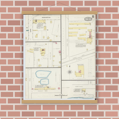 Old map wall art mockup — magnetic wood frame on brick wall — Sanborn Fire Insurance Map from Antwerp, Paulding County, Ohio (1893), Sheet #0002