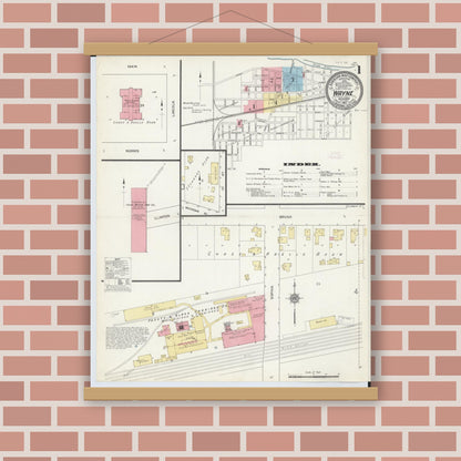 Old map wall art mockup — magnetic wood frame on brick wall — Sanborn Fire Insurance Map from Wayne, Wayne County, Michigan (1912) - Complete Map Set