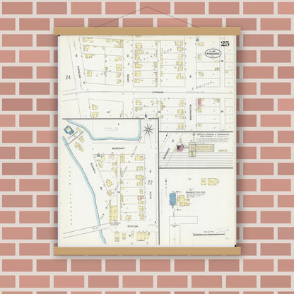 Old map wall art mockup — magnetic wood frame on brick wall — Sanborn Fire Insurance Map from Kankakee, Kankakee County, Illinois (1907), Sheet #0025