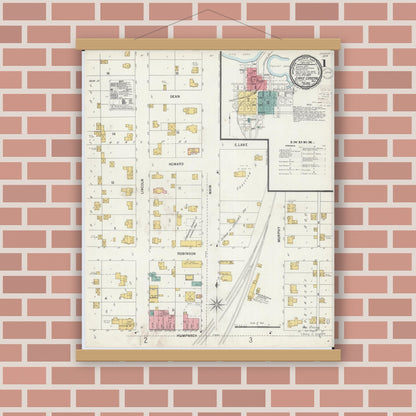 Old map wall art mockup — magnetic wood frame on brick wall — Sanborn Fire Insurance Map from Lake Crystal, Blue Earth County, Minnesota (1900) - Complete Map Set