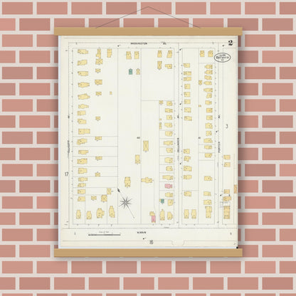 Old map wall art mockup — magnetic wood frame on brick wall — Sanborn Fire Insurance Map from Batavia, Genesee County, New York (1901) - Complete Map Set